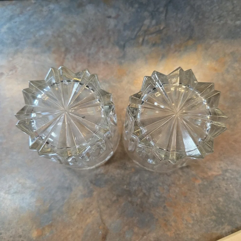 2 Crown Royal Whiskey Rocks Glasses, Diamond-Cut, Embossed Logo, Italy, 8 oz